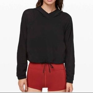 Lululemon Catch A Breeze Hooded Black Crop Drawstring Mesh Long Sleeve Women Sz6